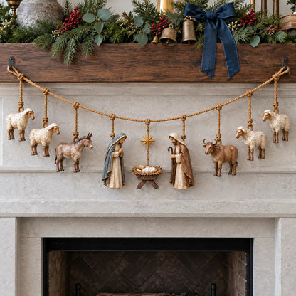 🎄 Handcrafted Wooden Nativity Garland – Rustic Christmas Decor