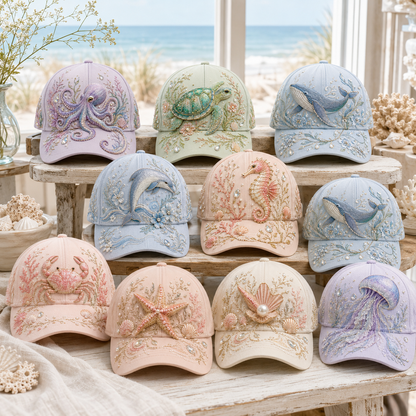 ✨The Perfect Ocean Lover Gift – 🌊 3D Ocean Creatures Embroidery Cap