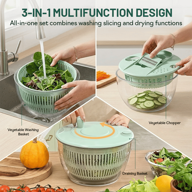 3-in-1 Salad Spinner Pro – Wash, Slice & Dry in Seconds