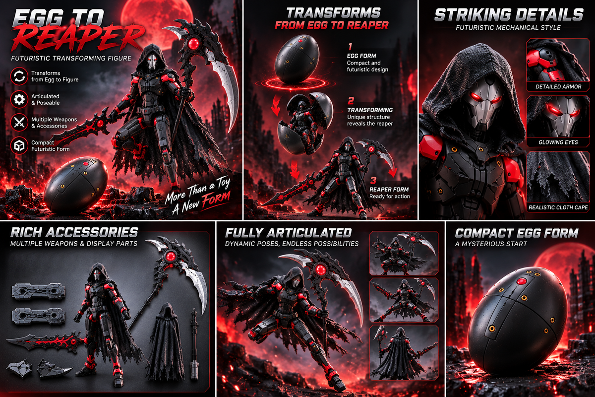 🔥HOT--😡Egg-to-Reaper Transforming Figure – 2-in-1 Mechanical Egg & Poseable Warrior