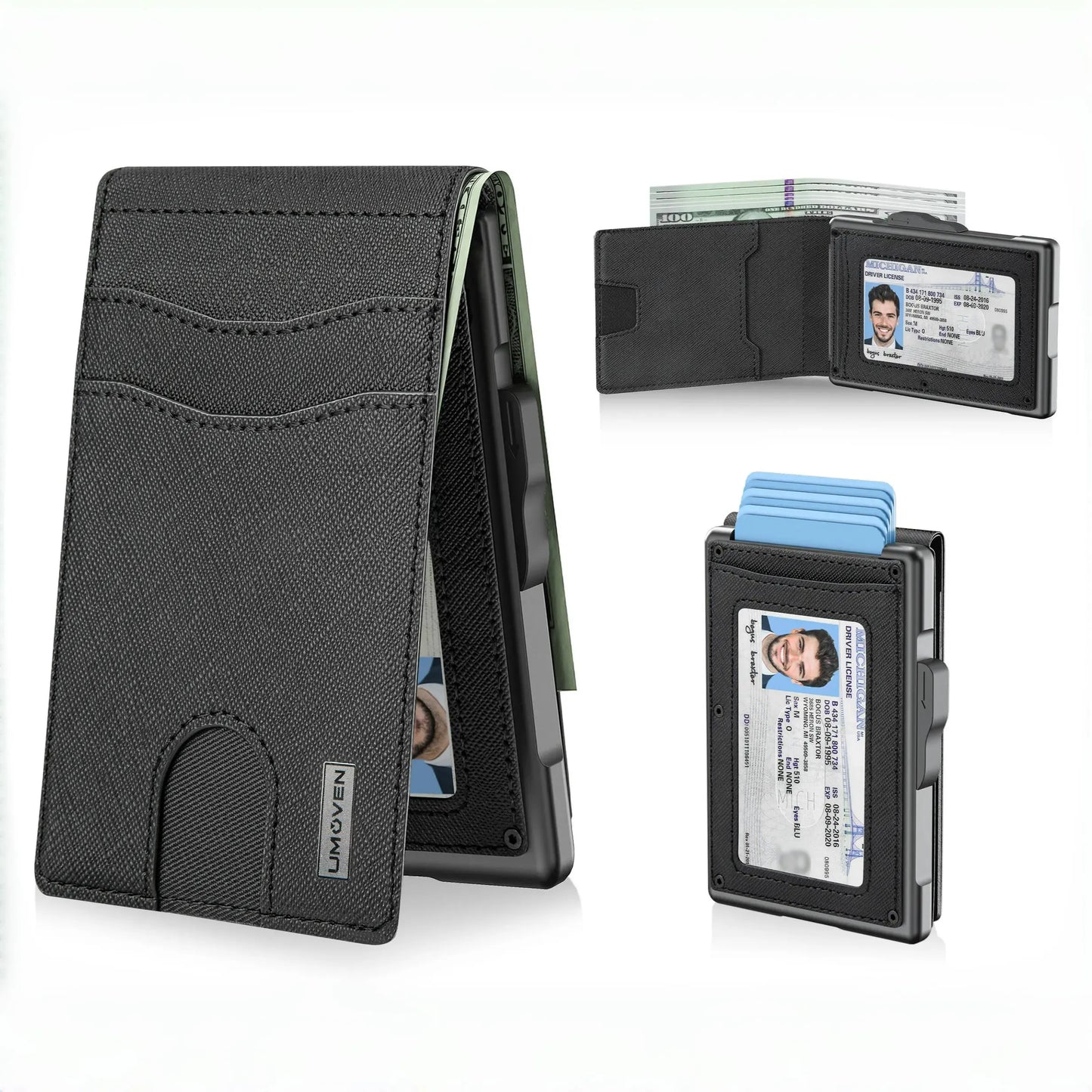 🔥Minimalist Pop-Up Wallet for Men – RFID Blocking Aluminum Card Holder , ID Window & Leather Front Pocket
