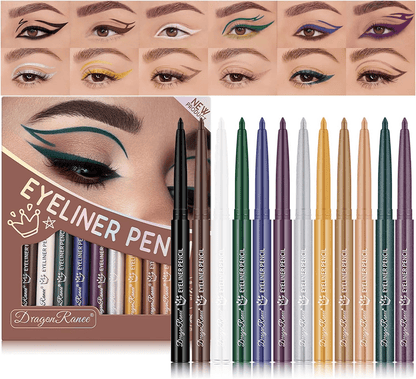12 Colorful Eyeliner Pen Set, Pearl Glitter Metallic Eye Shadow Pencil