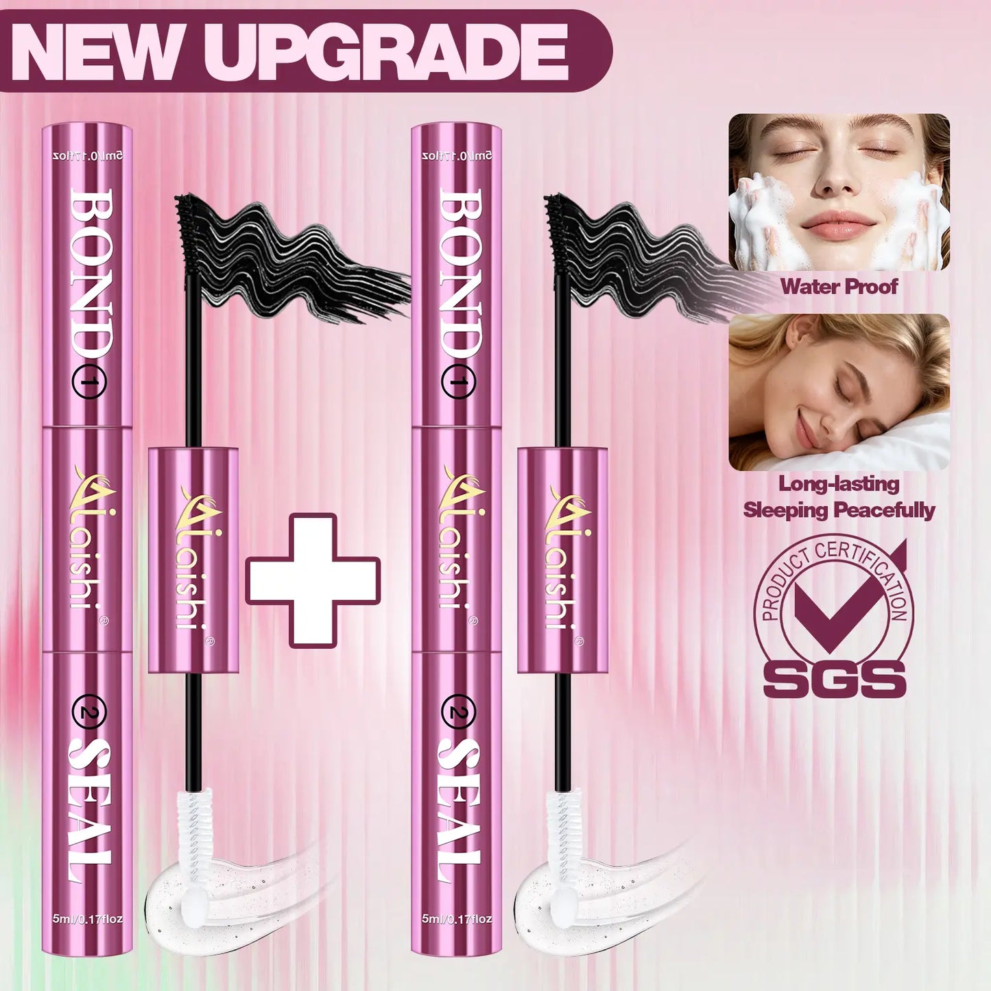 AlLAlSHI 2-in-1 Bond & Seal Cosmetic Eyelash Adhesive, Black/White Waterproof Gentle Lightweight Long-Lasting Strong Hold Glue for Individual Cluster Lashes, DIY Eyelash Extensions Beauty Product for Self-Application