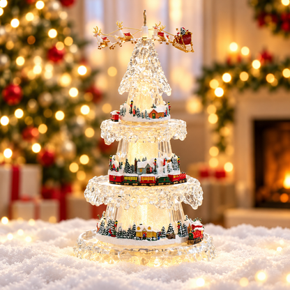 🎄Musical Christmas Tree with Animated Train – Light-Up Acrylic Holiday Village Tabletop Decoration