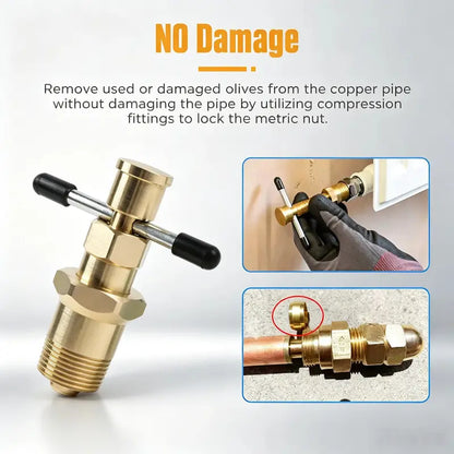 ✨Compression Sleeve Puller Tool for 1/2' & 3/4' Brass Pipes, Rust-Resistant Ferrule Remover, Pipe Ring Extraction Kit for Corroded/Frozen Supply Stops, Removes Nut & Ferrule Safely – No Pipe Damage (Fits NPT 1/2', 3/4')