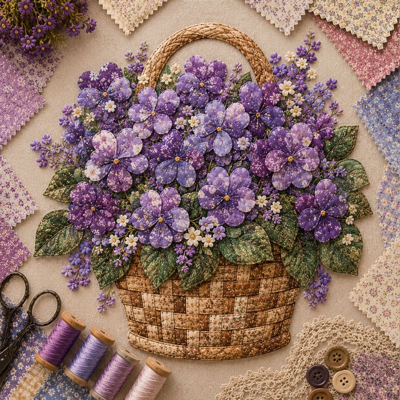 🌸Floral Basket Patchwork DIY Kit | 3D Layered Fabric Flower Art Craft for Home Decor & Gifts