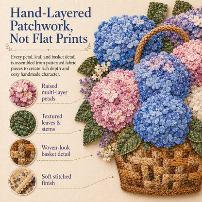 🌸Floral Basket Patchwork DIY Kit | 3D Layered Fabric Flower Art Craft for Home Decor & Gifts