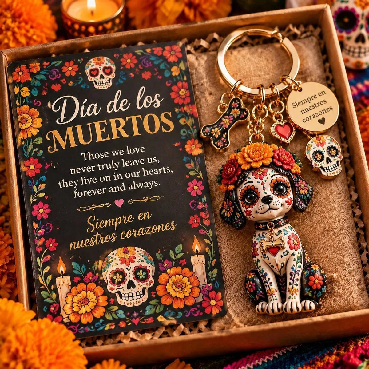🌼 Día de Muertos Charm Keychain | 4 Colorful Floral & Skull-Inspired Styles 🎁