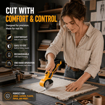 Cordless Electric Scissors: 3X Faster Rechargeable Rotary Cutter for Fabric, Cardboard, Leather & Carpet
