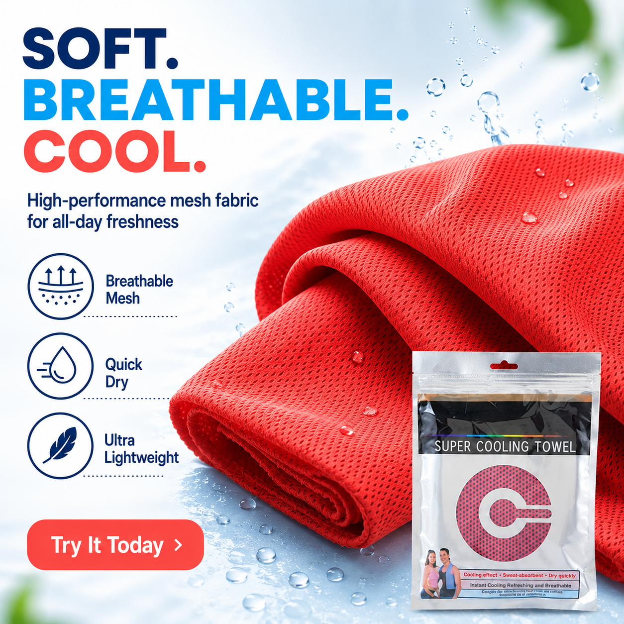 ❄️ Instant Cooling Towel – Lightweight Super Absorbent Towel for Sports, Travel & Outdoor Heat Relief