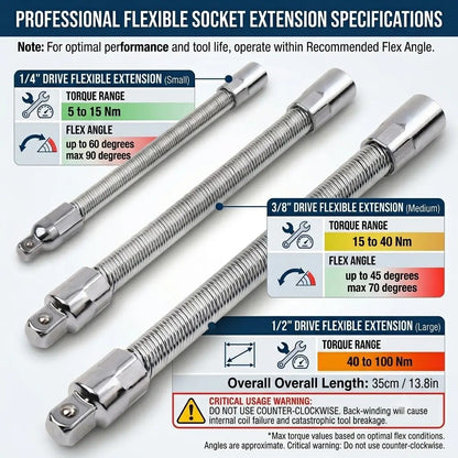 1/2 Inch 35cm Multifunctional Socket Wrench Set - 3 Bendable Shafts