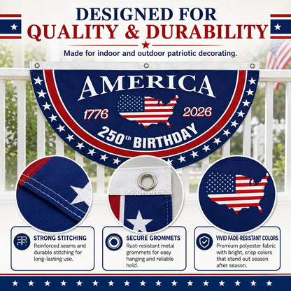 🗽USA 250th Anniversary Patriotic Fan Flag – Half-Round Porch Banner for 2026 Celebration🦅