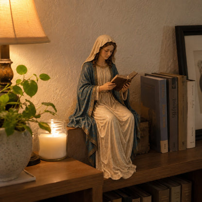 🎁Last Day 49% OFF 📖 Handcrafted Virgin Mary Reading Bookshelf Figure
