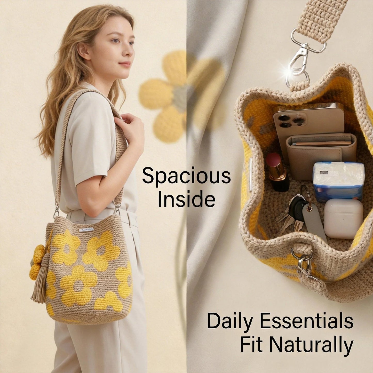 🌸NEW ARRIVAL LIMITED TIME OFFER ✨🌻Crochet Bucket Bag for Women——One tote. Endless summer vibes.🌼