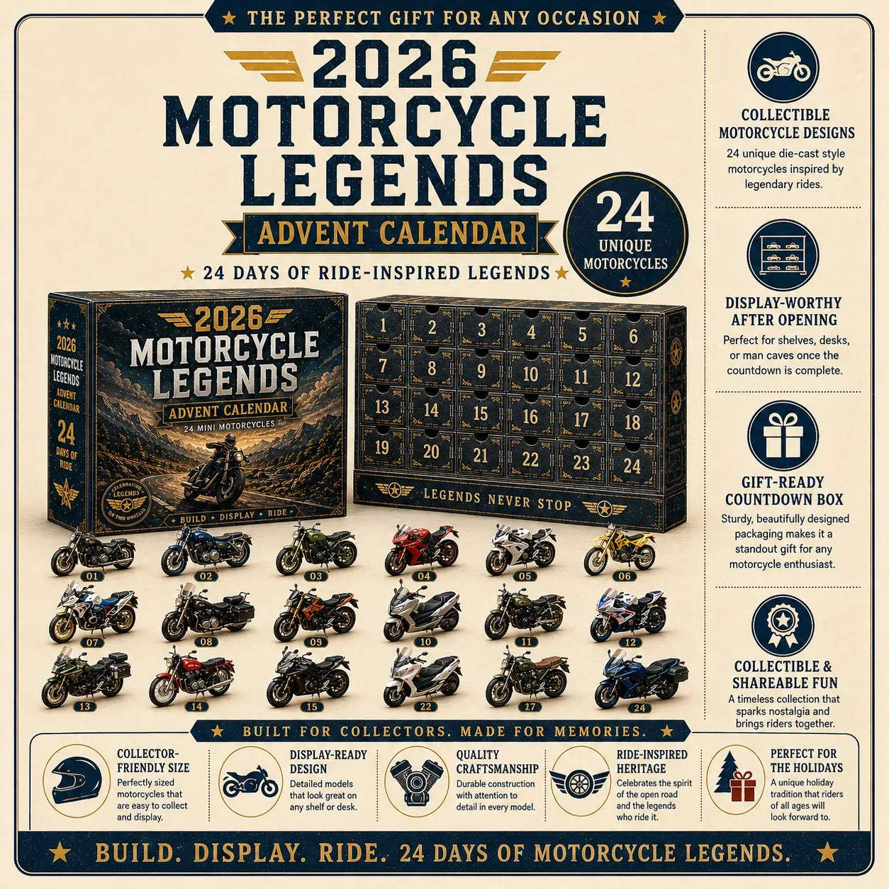 🔥🎁2026 Motorcycle Legends Advent Calendar – 24 Days, 24 Mini Motorcycles, 24 Legendary Rides
