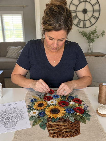 🌸Floral Basket Patchwork DIY Kit | 3D Layered Fabric Flower Art Craft for Home Decor & Gifts