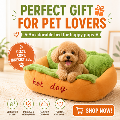 🌭 Hot Dog Dog Bed – Cute Plush Pet Sofa for Small Dogs & Cats
