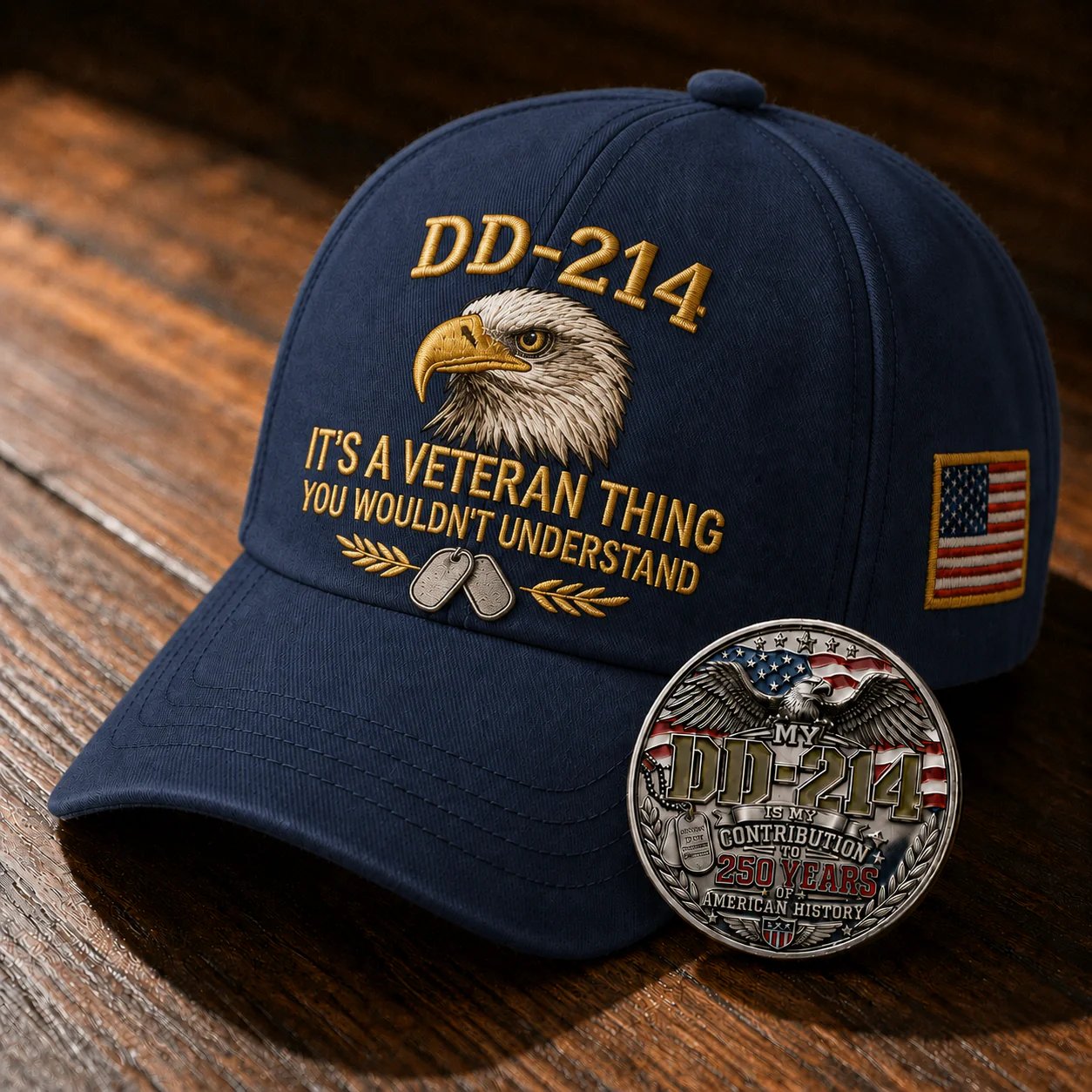 DD-214 Veteran 3D Embroidered Cap - "IT'S A VETERAN THING YOU WOULDN'T UNDERSTAND" 🎁 Free Honor Coin With Every Cap Purchase