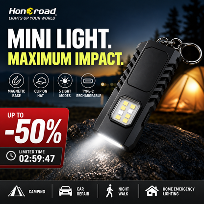 🔦 Lanterna Mini LED para porta-chaves ✨ Lanterna potente recarregável por USB | 🧲 Lanterna magnética de trabalho | 🧢 Lanterna para boné | 🚶 Luz de segurança noturna | ⚡ Dispositivo multifuncional de iluminação de emergência para o ar livre