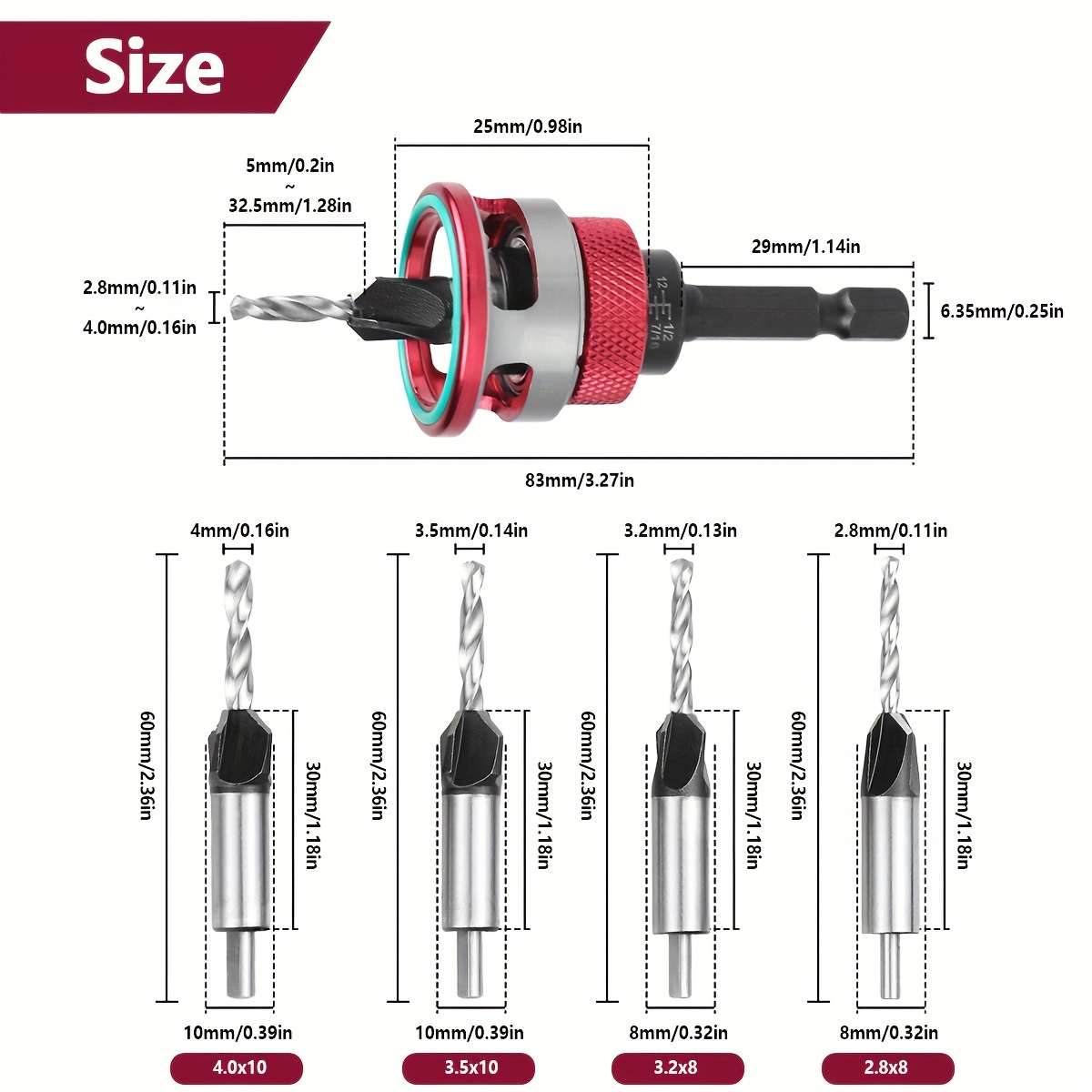 🔧 Countersink Drill Bit Set – Precise Depth Control, No Scratch Damage