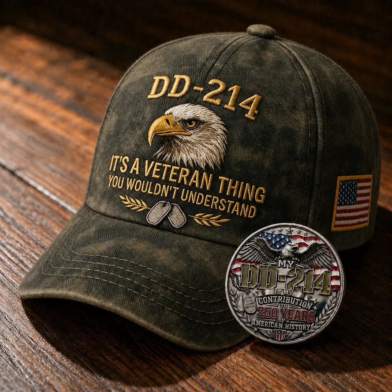 DD-214 Veteran 3D Embroidered Cap - "IT'S A VETERAN THING YOU WOULDN'T UNDERSTAND" 🎁 Free Honor Coin With Every Cap Purchase