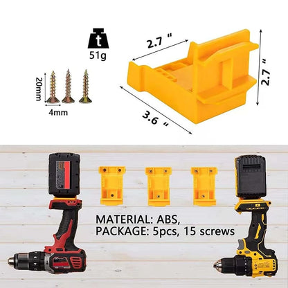 5-Pack 2-in-1 Power Tool & Battery Holder Mounts for Dewalt/Milwaukee 18V Li-ion Batteries & Cordless Tools