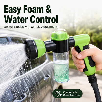 🔥 2-in-1 Foam Spray Nozzle – 8-Pattern Garden Hose Sprayer with Soap Dispenser