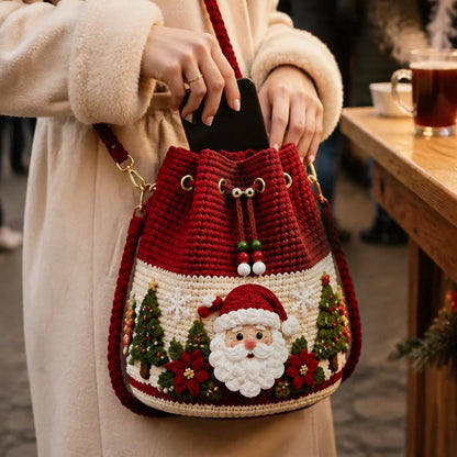 🎄Christmas Crochet Bucket Crossbody Bag 🎅 | 4 Styles Hand‑Knitted Drawstring Shoulder Purse