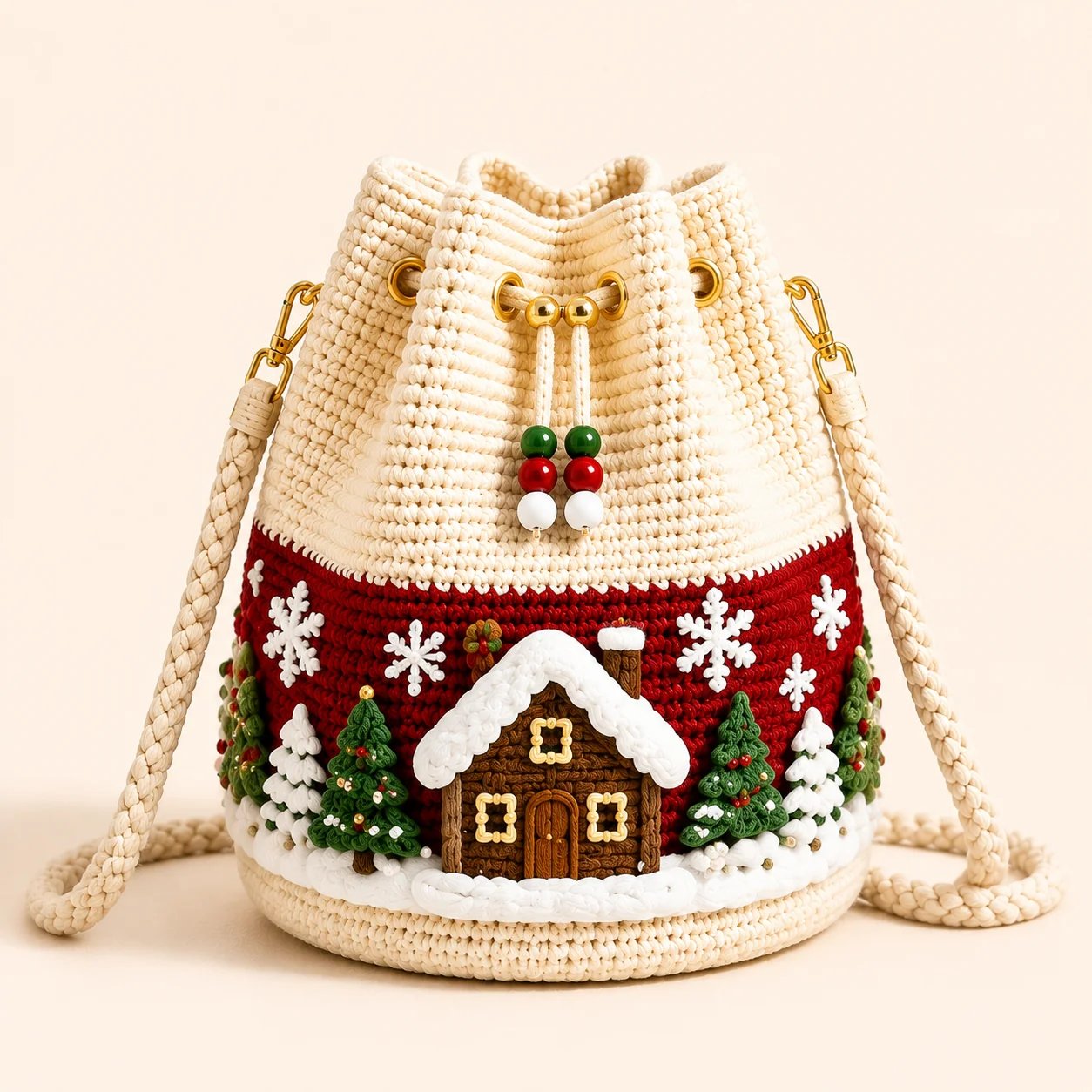 🎄Christmas Crochet Bucket Crossbody Bag 🎅 | 4 Styles Hand‑Knitted Drawstring Shoulder Purse