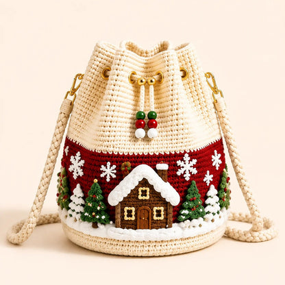 🎄Christmas Crochet Bucket Crossbody Bag 🎅 | 4 Styles Hand‑Knitted Drawstring Shoulder Purse