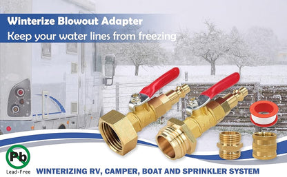 ❄️ Lead-Free Brass RV Winterizing Blowout Adapter Kit with Shut Off Ball Valve