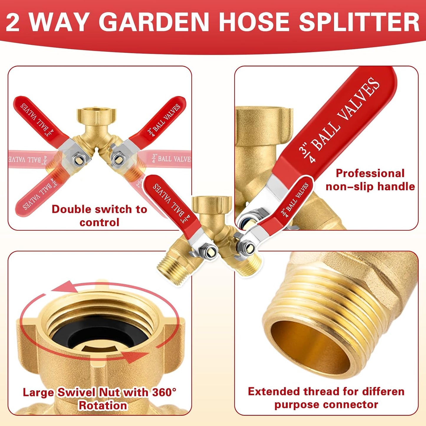 💦🚰 2-Way Brass Garden Hose Splitter | Individual Shut Off Valves