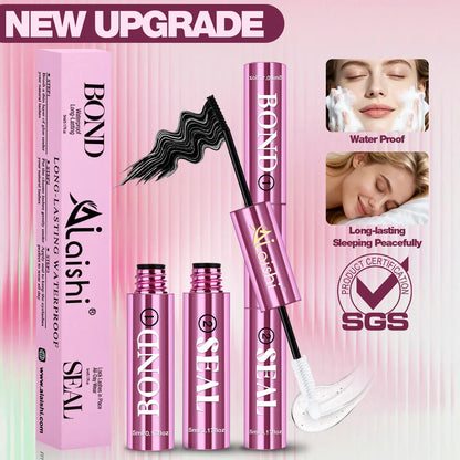 AlLAlSHI 2-in-1 Bond & Seal Cosmetic Eyelash Adhesive, Black/White Waterproof Gentle Lightweight Long-Lasting Strong Hold Glue for Individual Cluster Lashes, DIY Eyelash Extensions Beauty Product for Self-Application