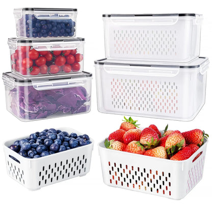 🔥🥗 5 Pack Stackable Fridge Organizers with Removable Colander & Keep Food Fresh ✨