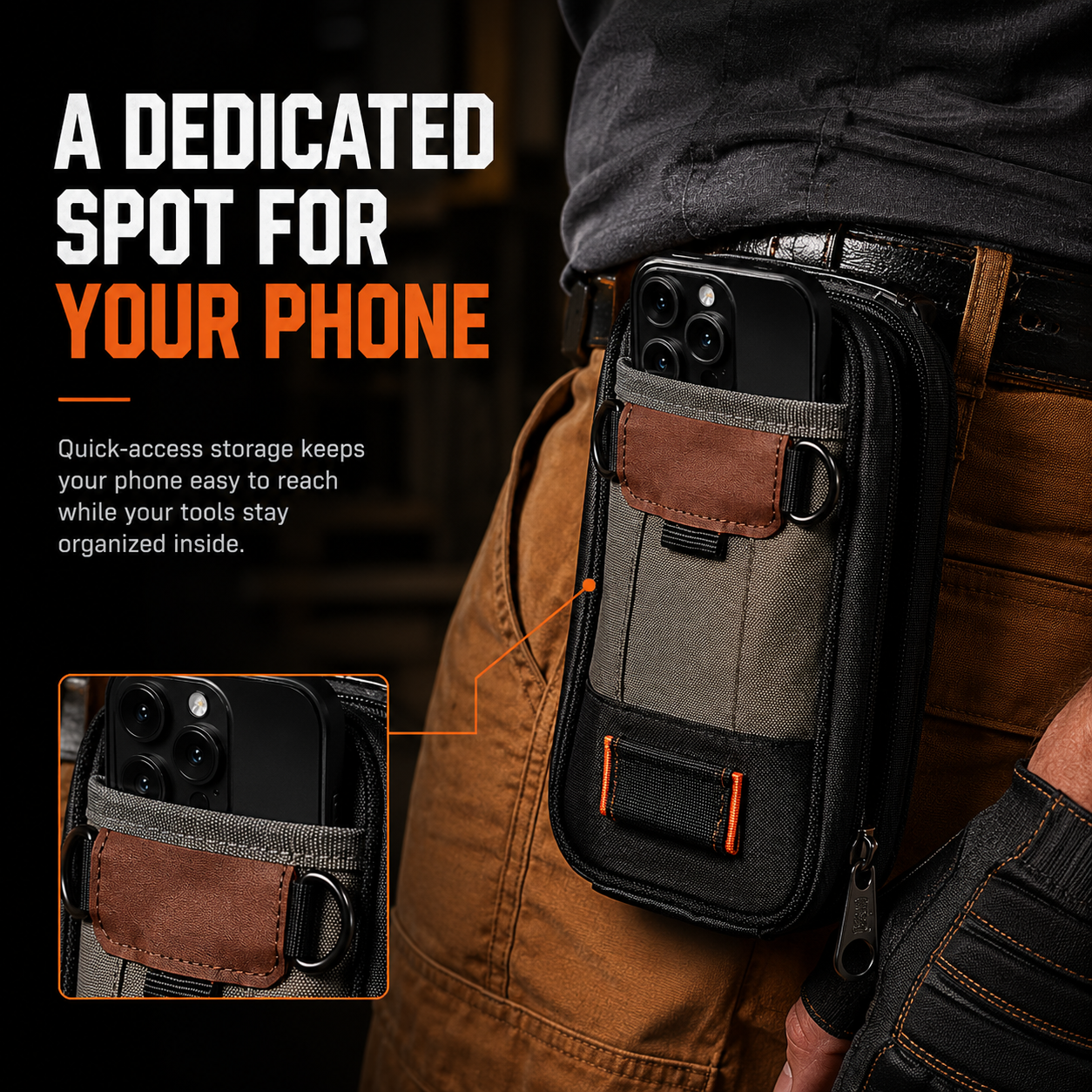 🔧 Compact Technician Tool Pouch with Phone Pocket & Dual-Layer Storage