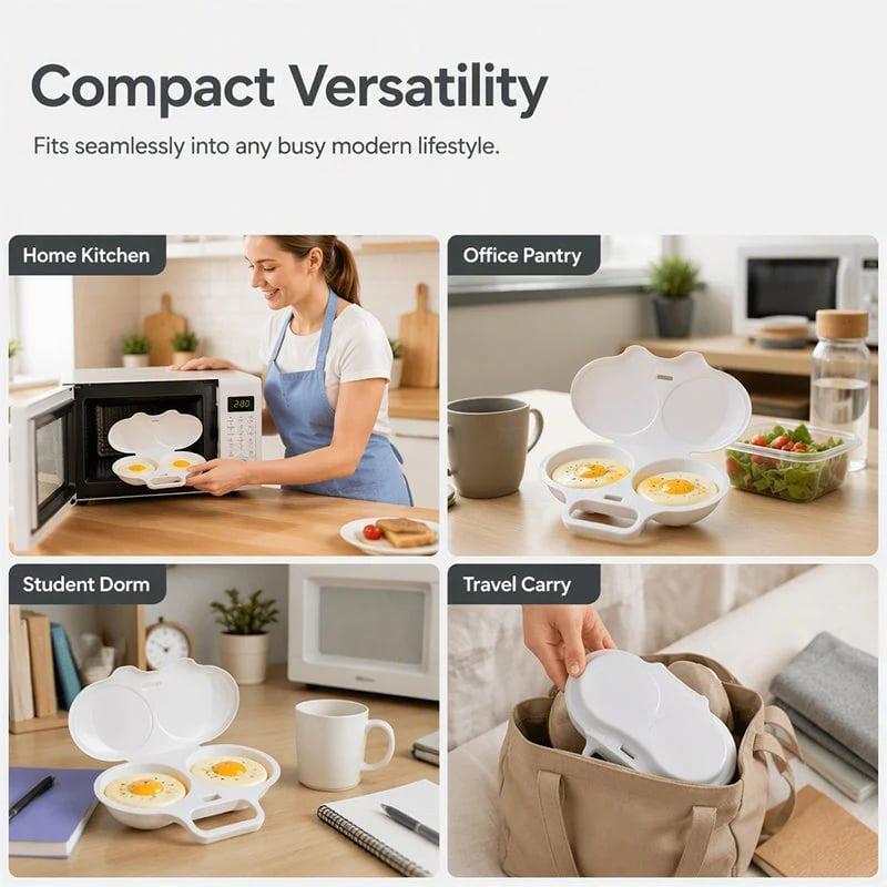 Microwave Egg Poacher with Dual Cavities – Easy Breakfast Maker for Perfect Poached Eggs