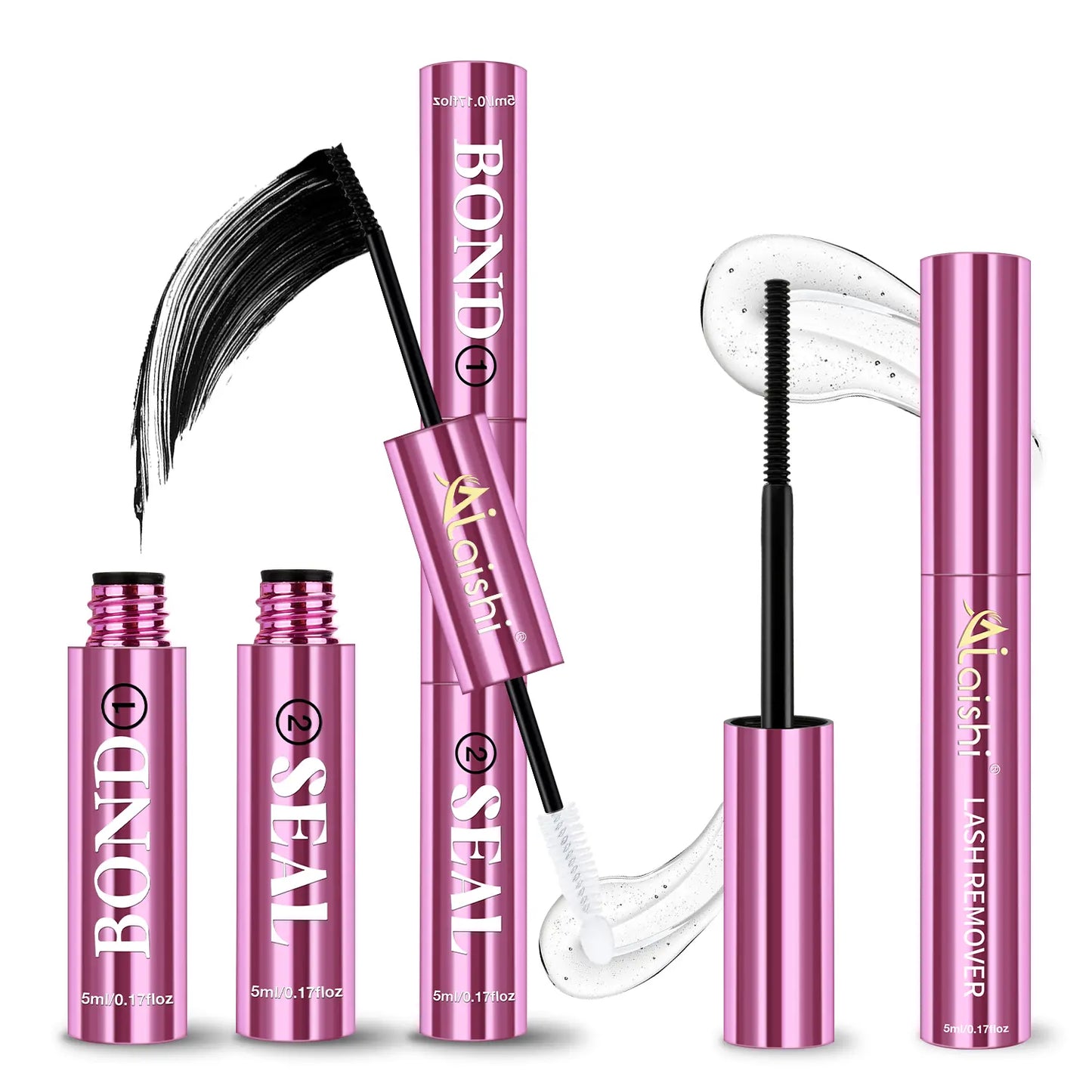 AlLAlSHI 2-in-1 Bond & Seal Cosmetic Eyelash Adhesive, Black/White Waterproof Gentle Lightweight Long-Lasting Strong Hold Glue for Individual Cluster Lashes, DIY Eyelash Extensions Beauty Product for Self-Application