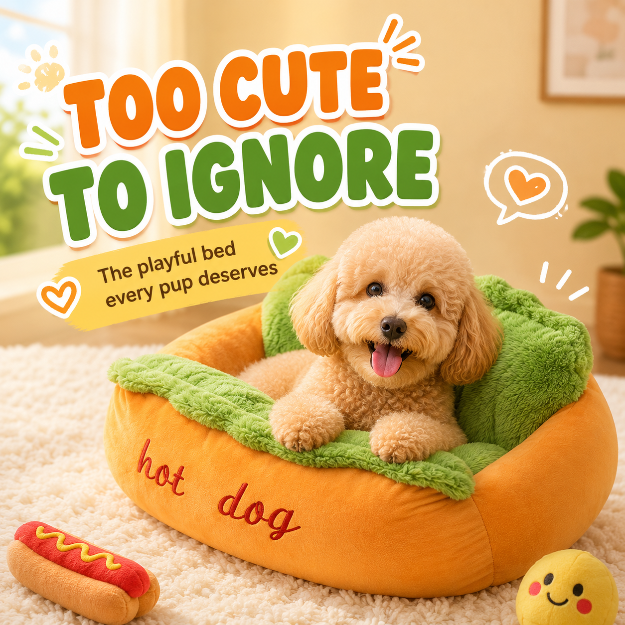 🌭 Hot Dog Dog Bed – Cute Plush Pet Sofa for Small Dogs & Cats