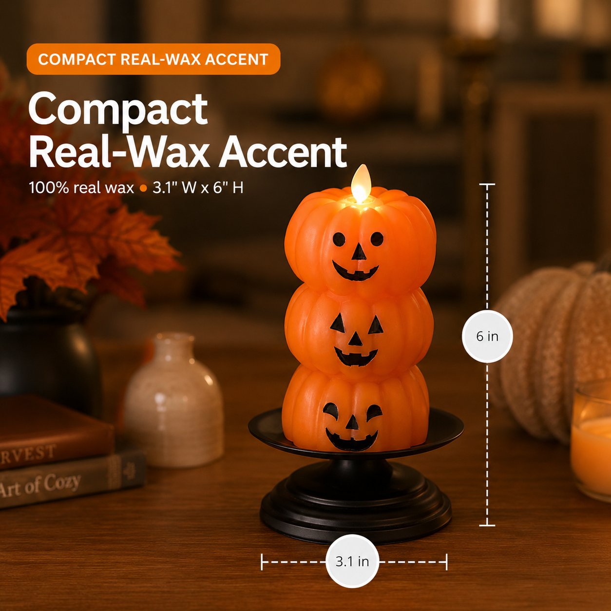 Three Tiered Halloween Pumpkin Flameless Candle Centerpiece
