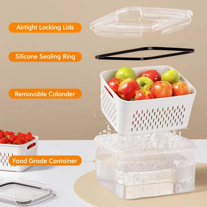 🔥🥗 5 Pack Stackable Fridge Organizers with Removable Colander & Keep Food Fresh ✨