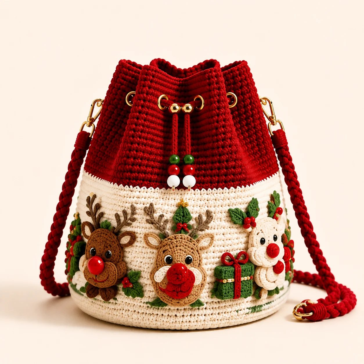 🎄Christmas Crochet Bucket Crossbody Bag 🎅 | 4 Styles Hand‑Knitted Drawstring Shoulder Purse