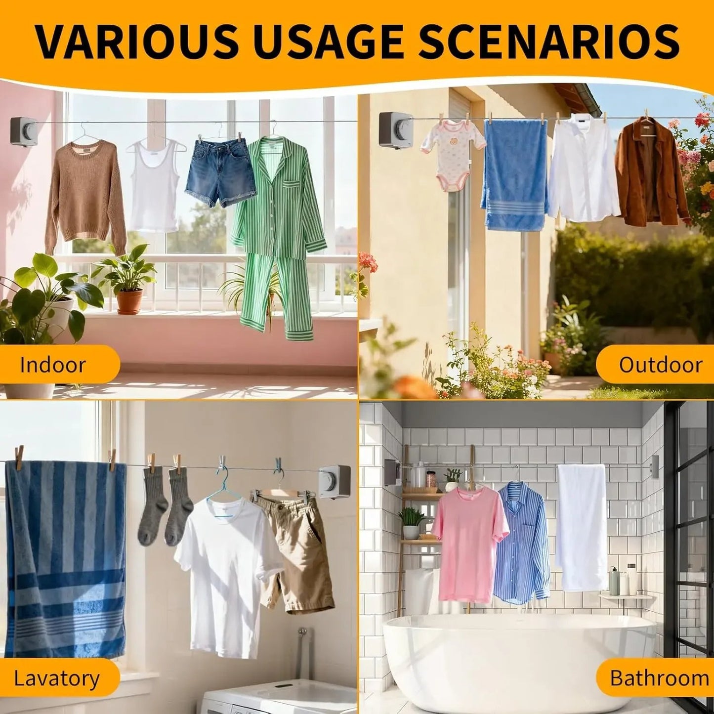 ✨Retractable Stainless Steel Clothesline – Dry More, Save Space