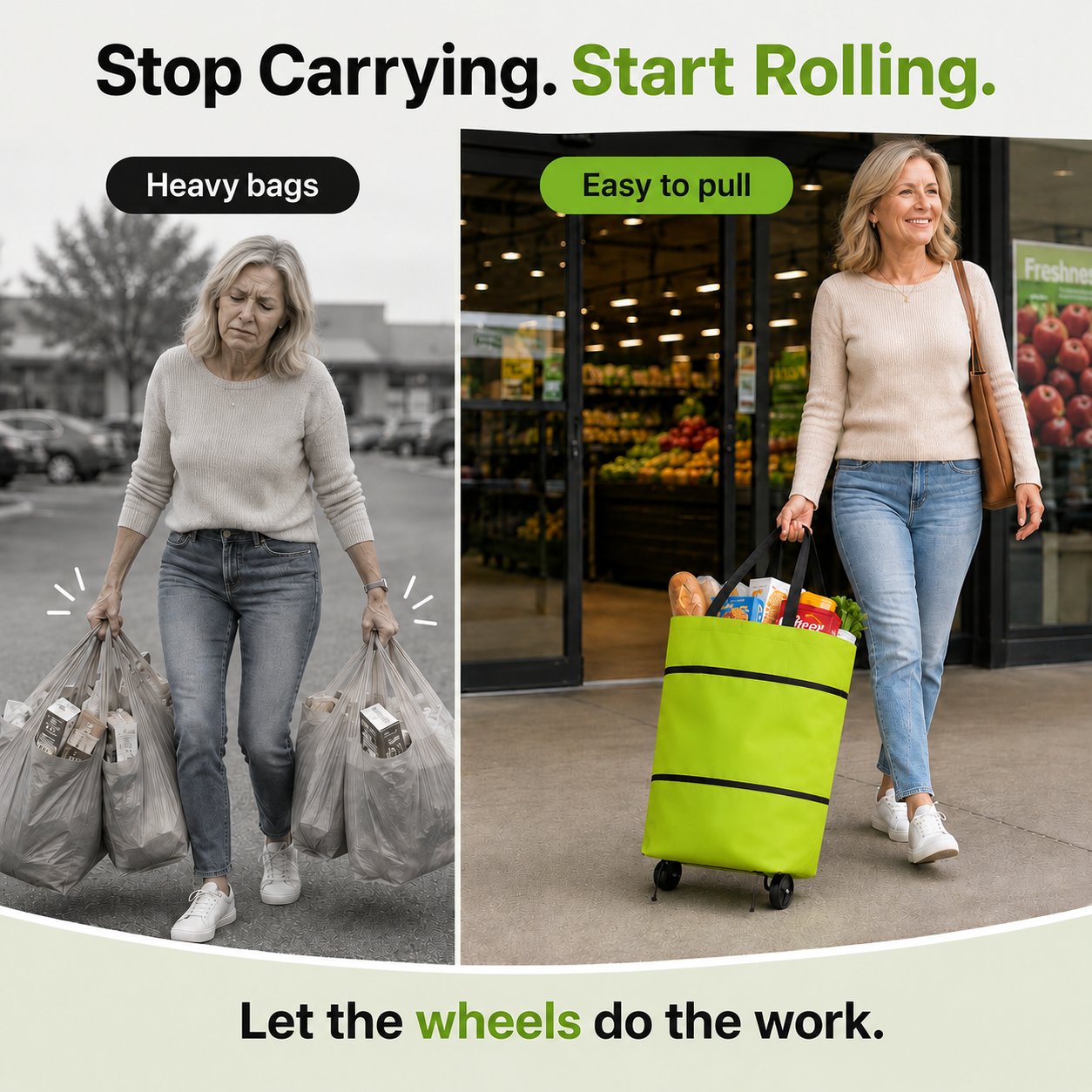 🛒 Large-capacity folding push-pull shopping bag - The perfect choice for large-scale shopping trips