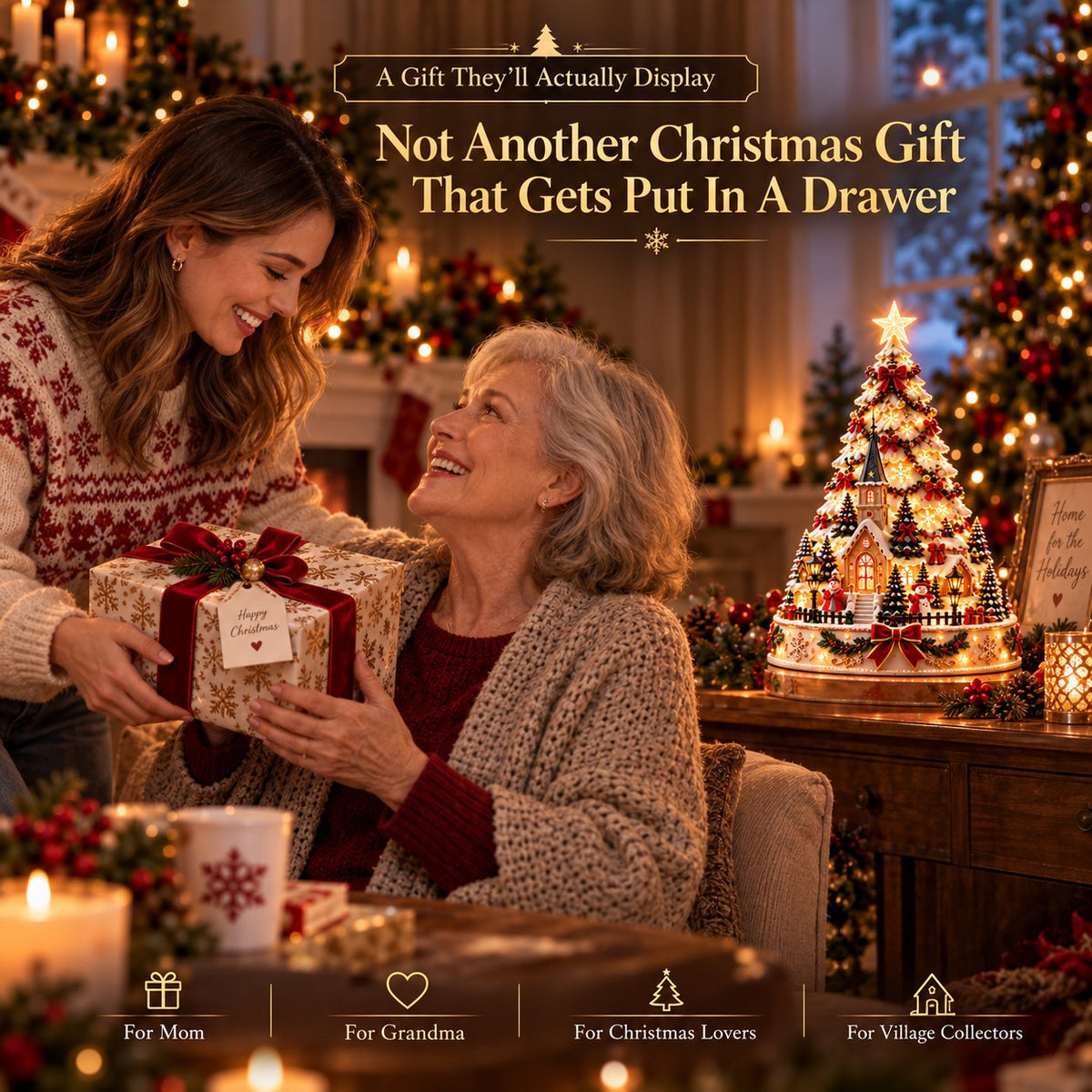 🎄Christmas Village Projection Centerpiece – 4 Themed Villages