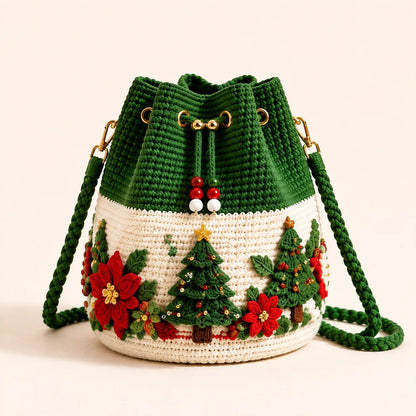 🎄Christmas Crochet Bucket Crossbody Bag 🎅 | 4 Styles Hand‑Knitted Drawstring Shoulder Purse
