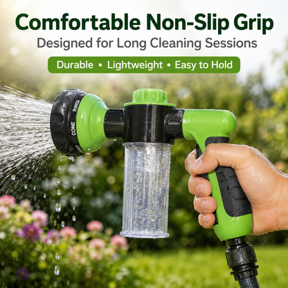 🔥 2-in-1 Foam Spray Nozzle – 8-Pattern Garden Hose Sprayer with Soap Dispenser