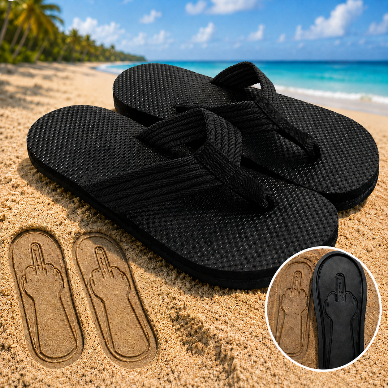 Quirky flip-flops featuring a middle-finger design