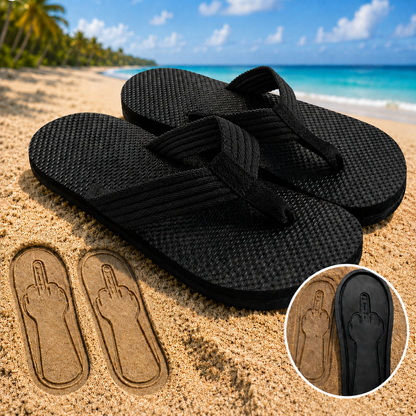 Quirky flip-flops featuring a middle-finger design
