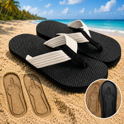 Quirky flip-flops featuring a middle-finger design