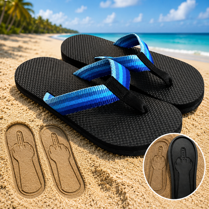 Quirky flip-flops featuring a middle-finger design